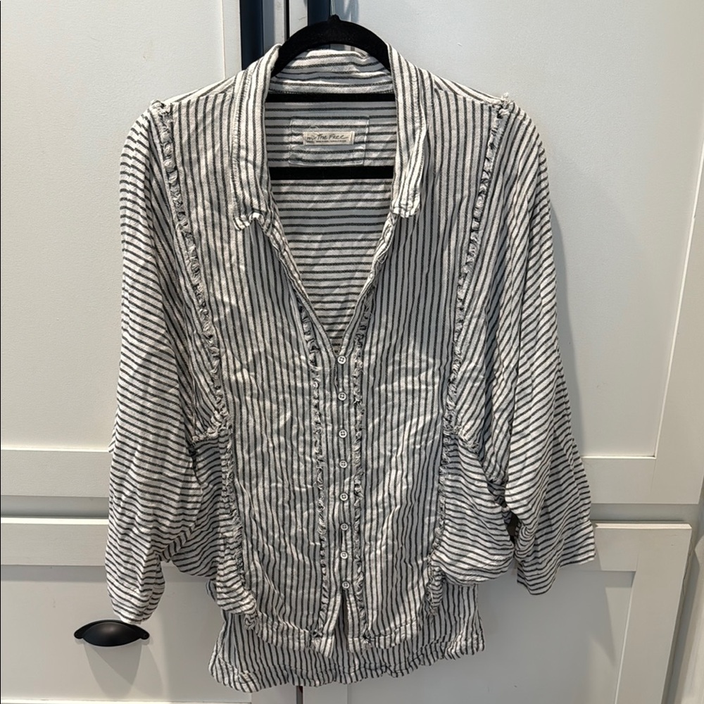 RARE Free People Striped Button-Up Blouse